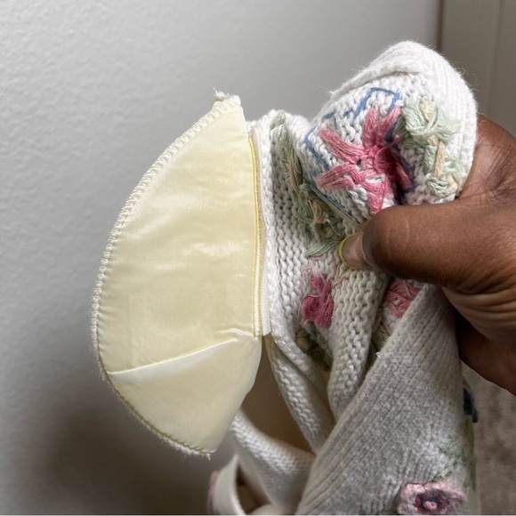 VTG 80s Women Coquette Grannycore‎ Sweater Cardigan Medium White Pink Floral - Picture 10 of 11